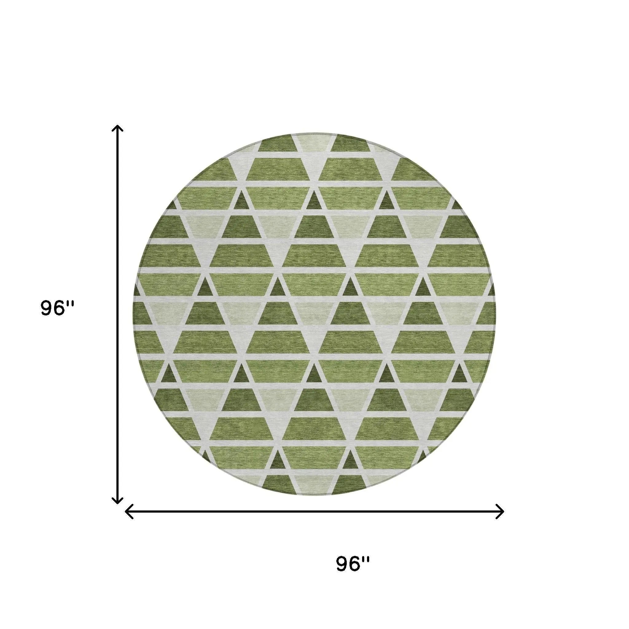 8' Fern Green And Green Round Geometric Washable Indoor Outdoor Area Rug Homeroots Outdoor