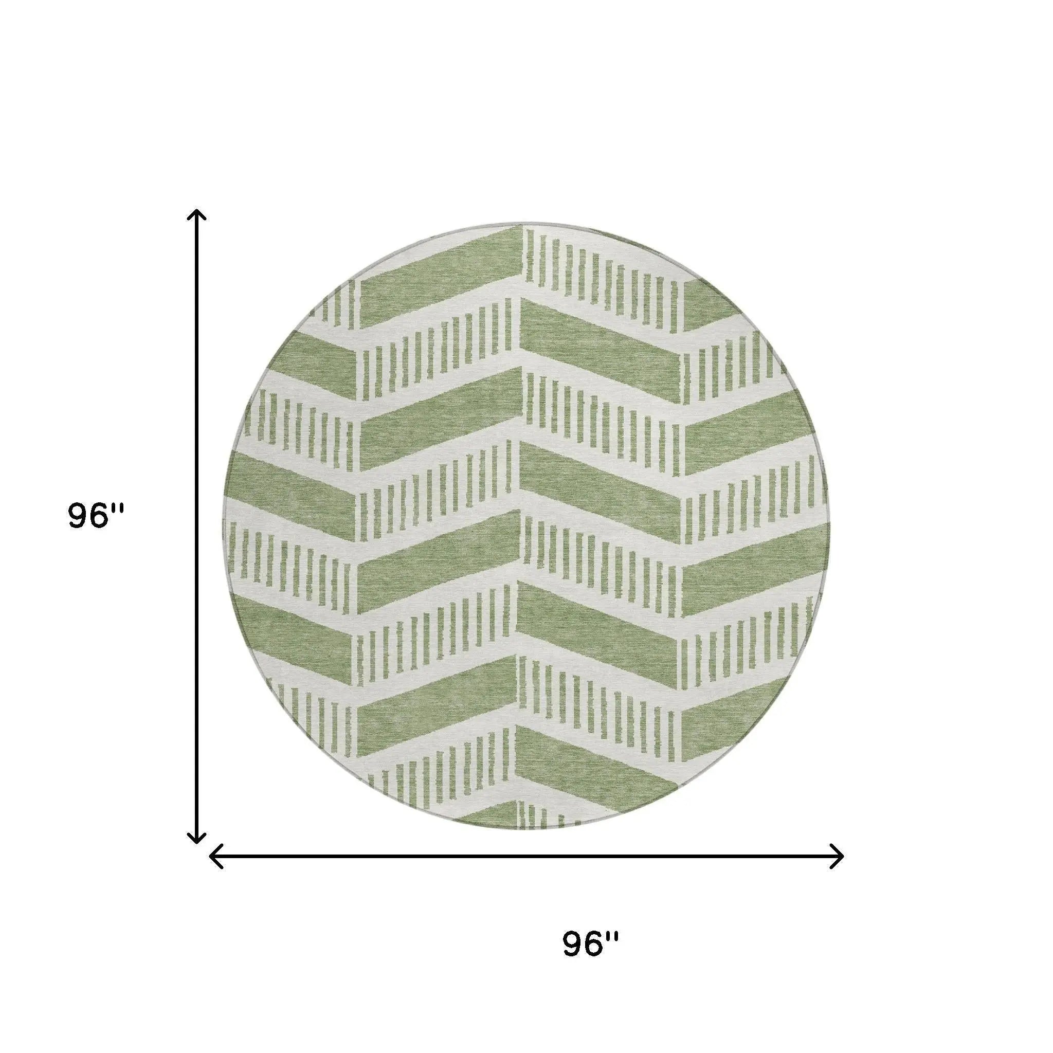 8' Fern Green And Green Round Geometric Washable Indoor Outdoor Area Rug Homeroots Outdoor