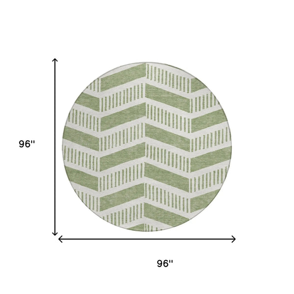 8' Fern Green And Green Round Geometric Washable Indoor Outdoor Area Rug Homeroots Outdoor
