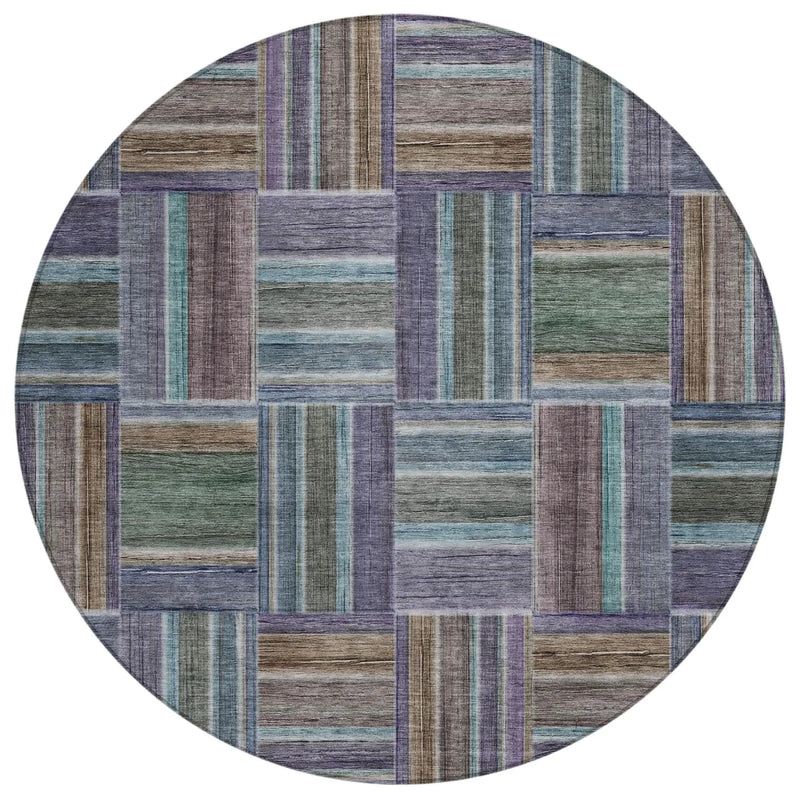 8' Fern Green And Green Round Geometric Washable Indoor Outdoor Area Rug Homeroots Outdoor