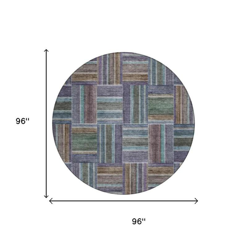 8' Fern Green And Green Round Geometric Washable Indoor Outdoor Area Rug Homeroots Outdoor