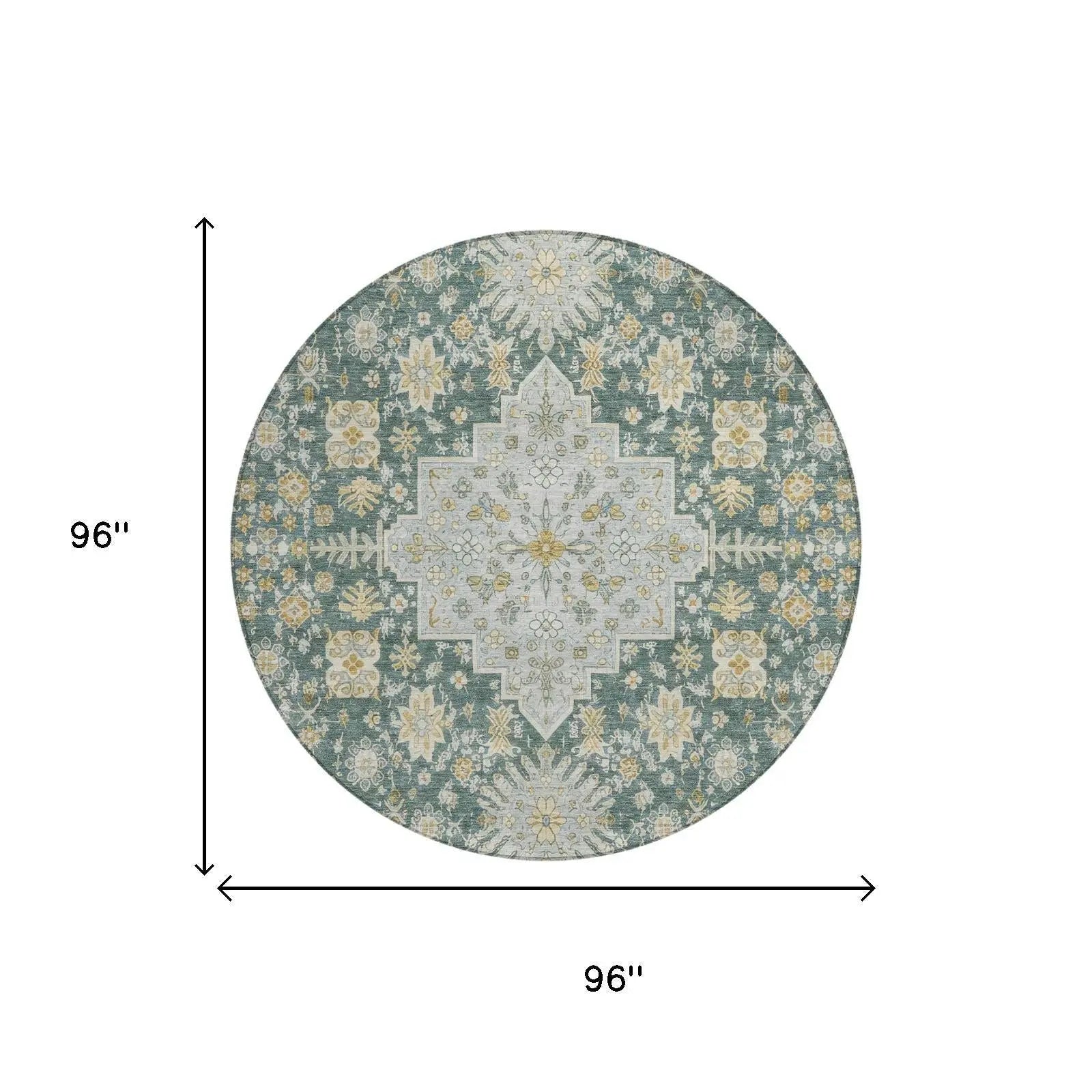 8' Fern Green And Green Round Oriental Washable Indoor Outdoor Area Rug Homeroots Outdoor