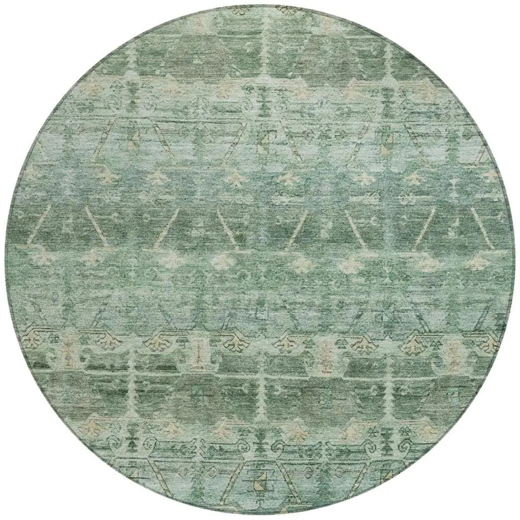 8' Fern Green And Green Round Tribal Washable Indoor Outdoor Area Rug Homeroots Outdoor