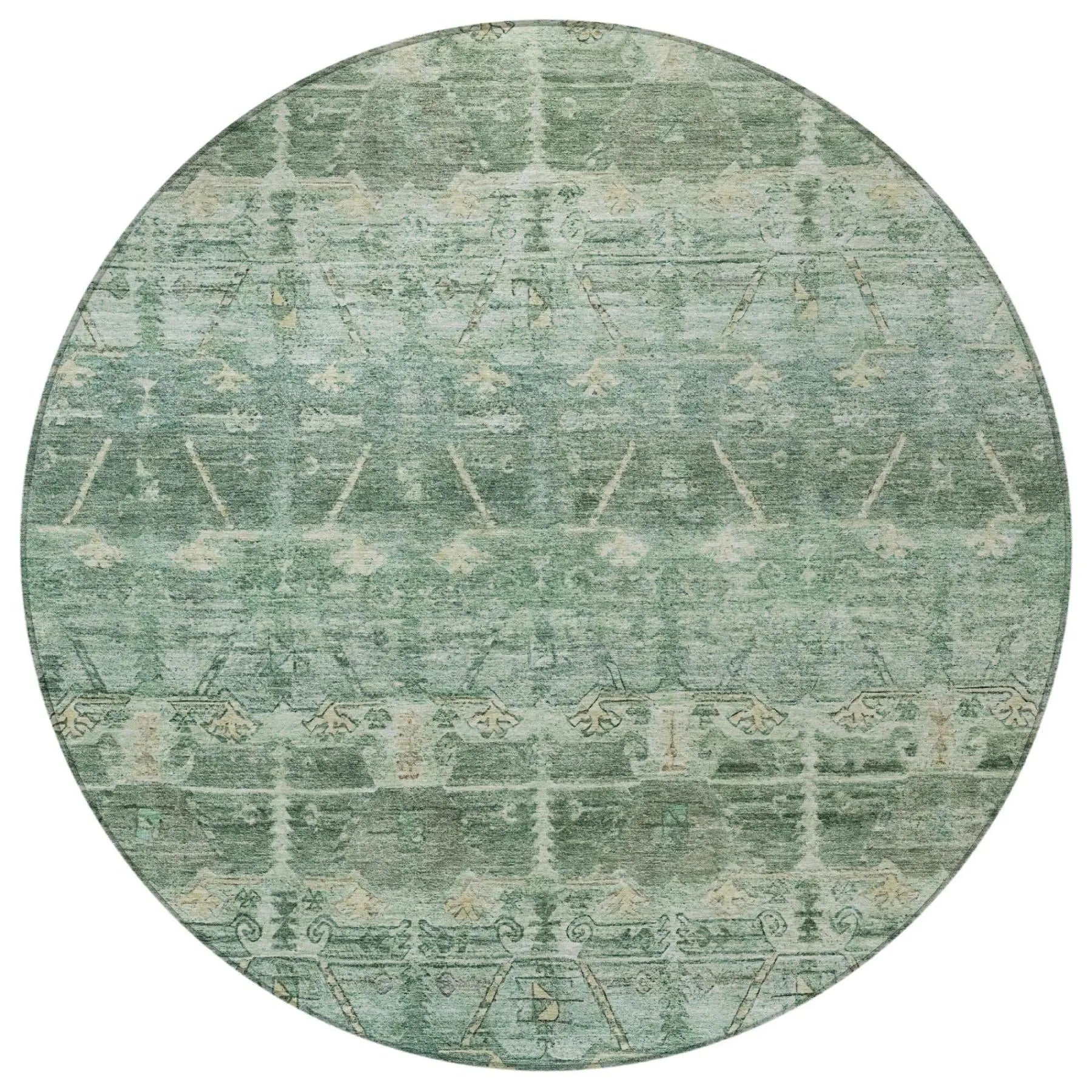 8' Fern Green And Green Round Tribal Washable Indoor Outdoor Area Rug Homeroots Outdoor