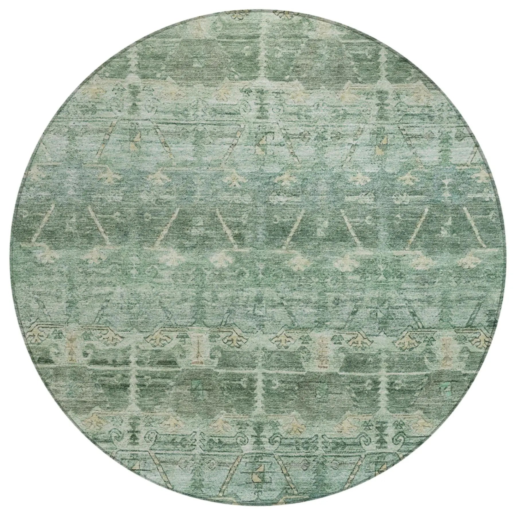 8' Fern Green And Green Round Tribal Washable Indoor Outdoor Area Rug Homeroots Outdoor