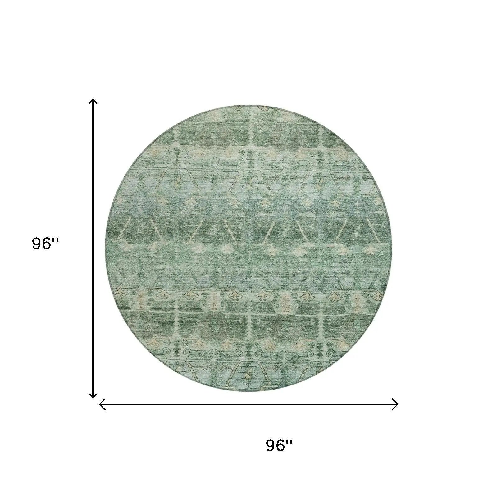 8' Fern Green And Green Round Tribal Washable Indoor Outdoor Area Rug Homeroots Outdoor