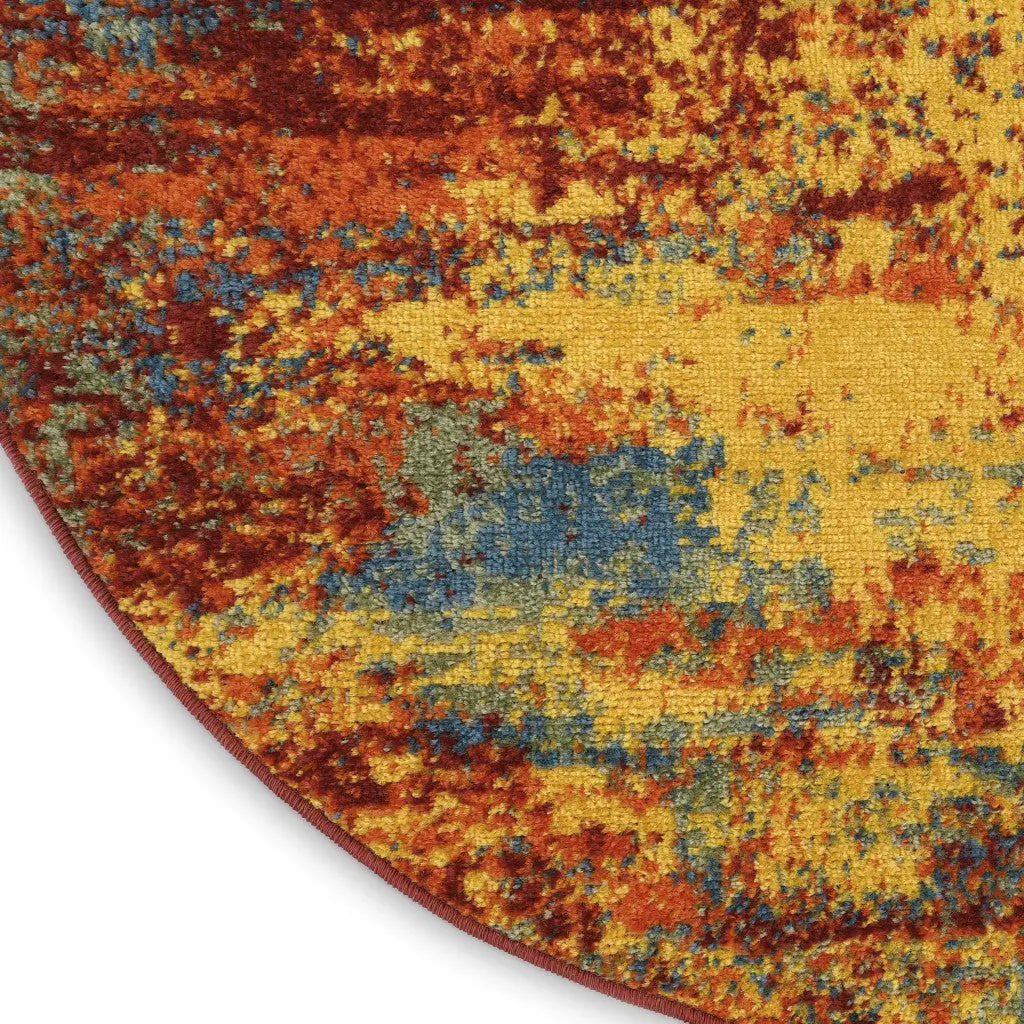 8' Flame Round Abstract Indoor Outdoor Area Rug Homeroots Outdoor