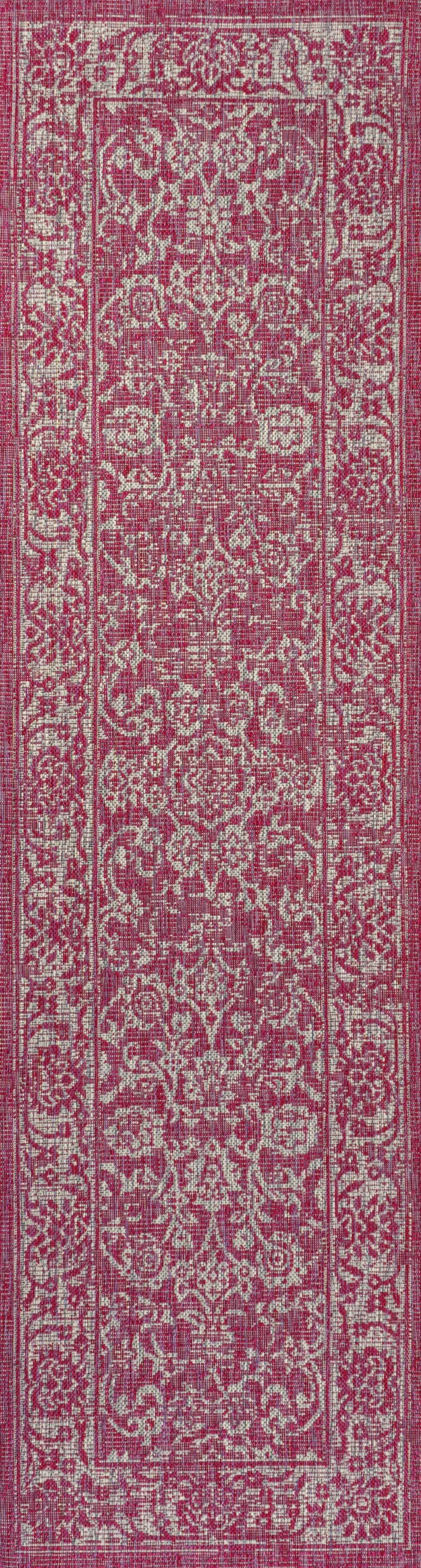 8' Fuchsia And Light Gray Medallion Indoor Outdoor Runner Rug Homeroots Outdoor