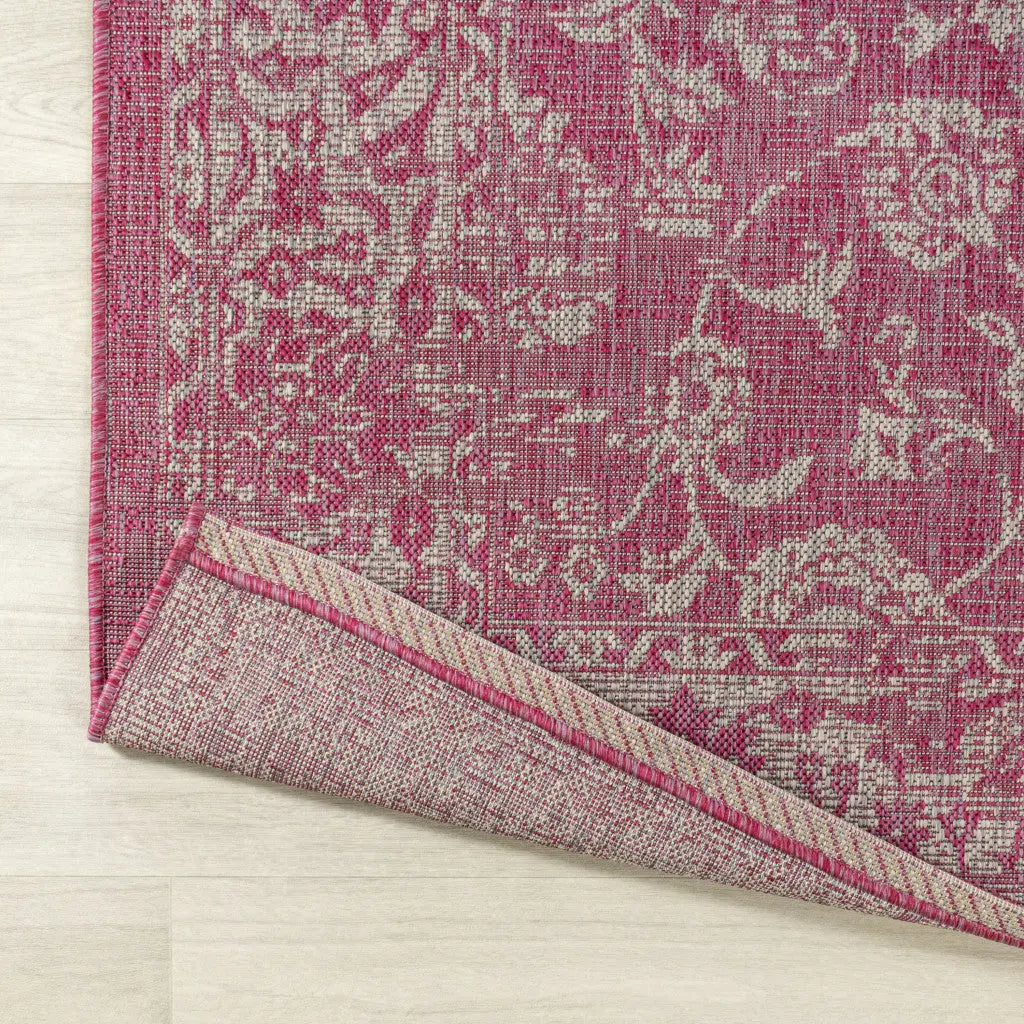 8' Fuchsia And Light Gray Medallion Indoor Outdoor Runner Rug Homeroots Outdoor