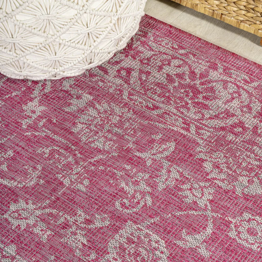 8' Fuchsia And Light Gray Medallion Indoor Outdoor Runner Rug Homeroots Outdoor