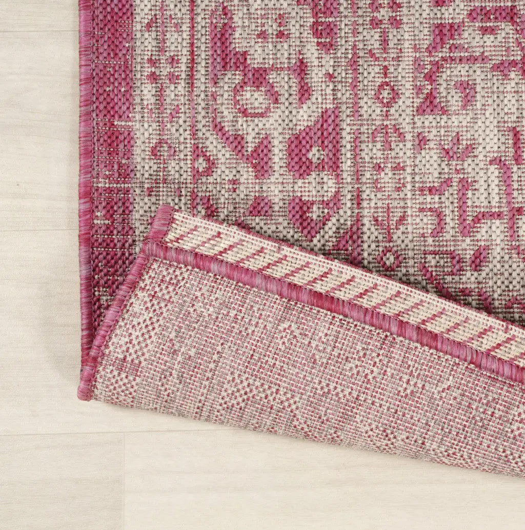 8' Fuchsia And Light Gray Medallion Indoor Outdoor Runner Rug Homeroots Outdoor