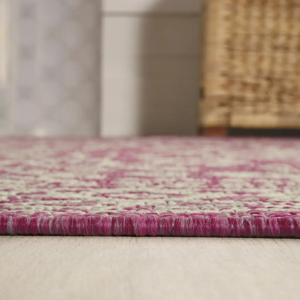 8' Fuchsia And Light Gray Medallion Indoor Outdoor Runner Rug Homeroots Outdoor