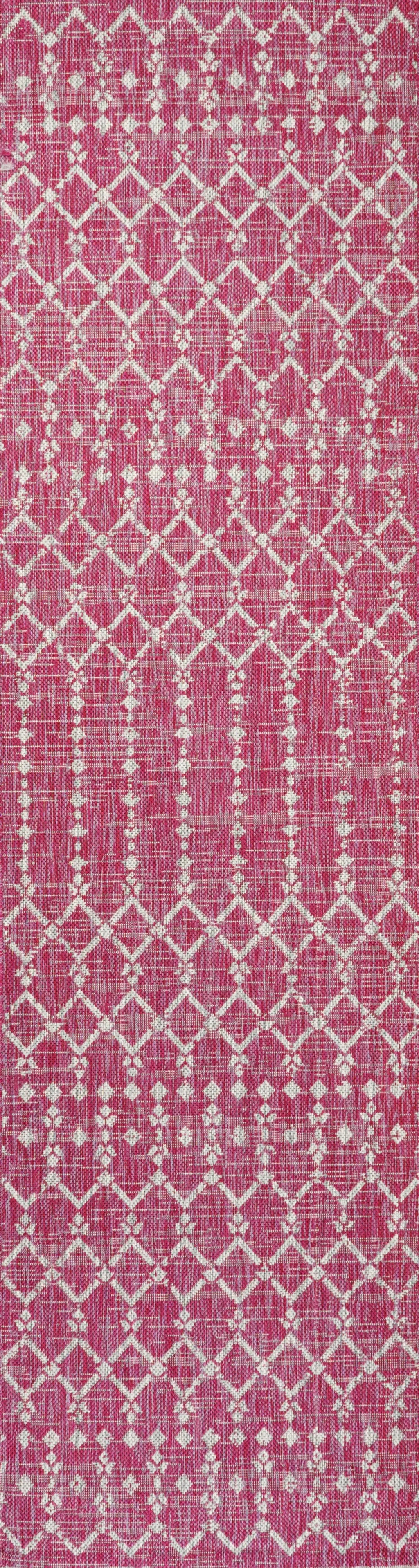 8' Fuchsia And Light Gray Trellis Indoor Outdoor Runner Rug Homeroots Outdoor
