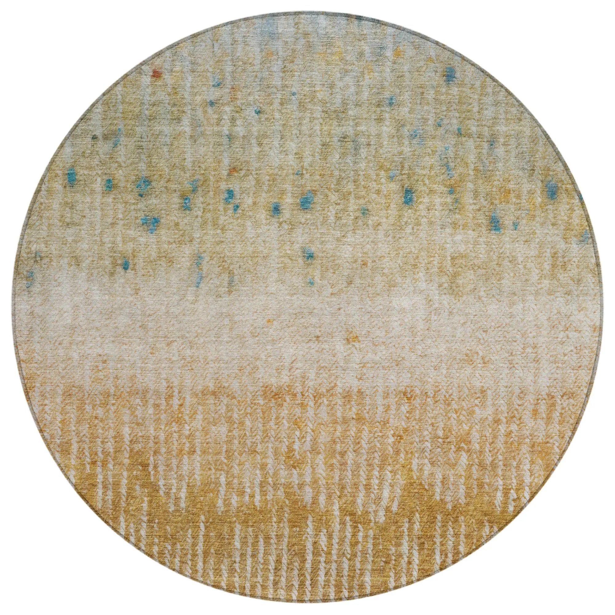 8' Gold And Beige Round Abstract Washable Indoor Outdoor Area Rug Homeroots Outdoor