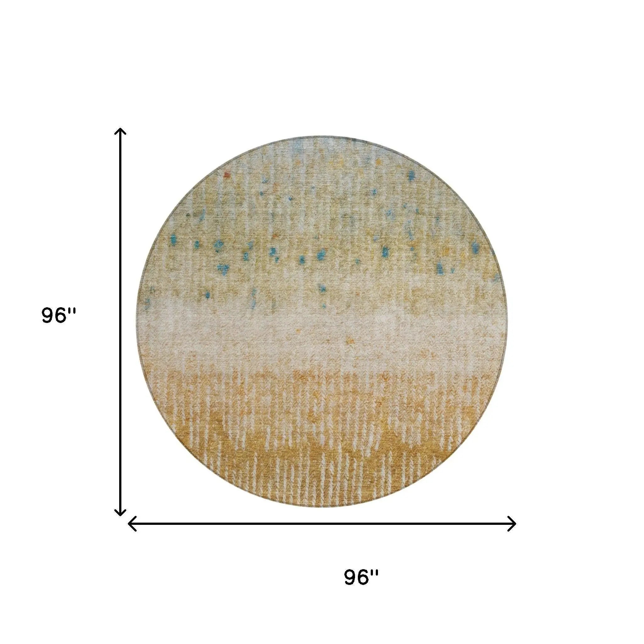 8' Gold And Beige Round Abstract Washable Indoor Outdoor Area Rug Homeroots Outdoor