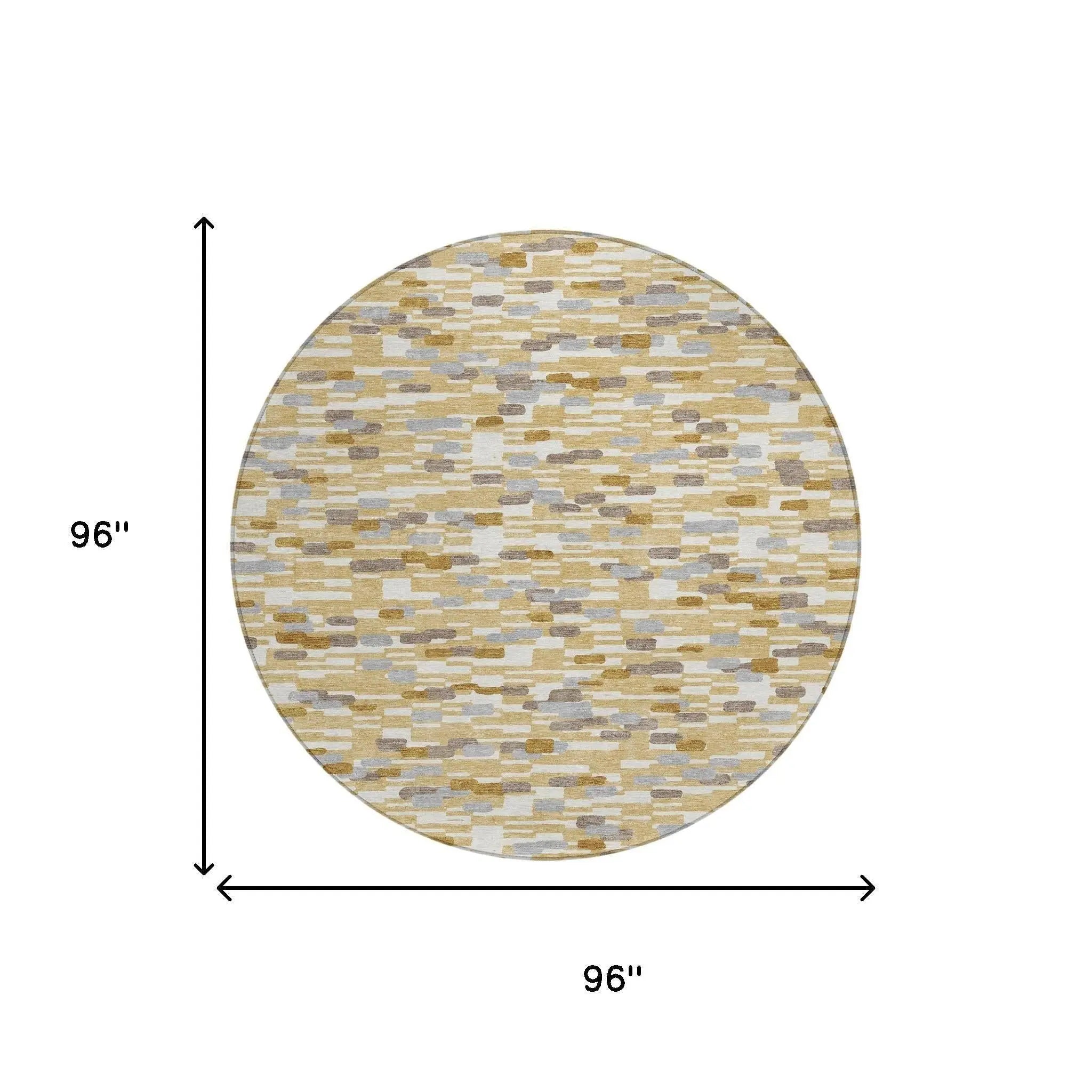 8' Gold And Beige Round Geometric Washable Indoor Outdoor Area Rug Homeroots Outdoor
