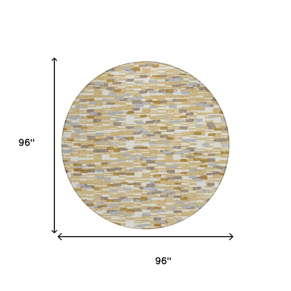 8' Gold And Beige Round Geometric Washable Indoor Outdoor Area Rug Homeroots Outdoor