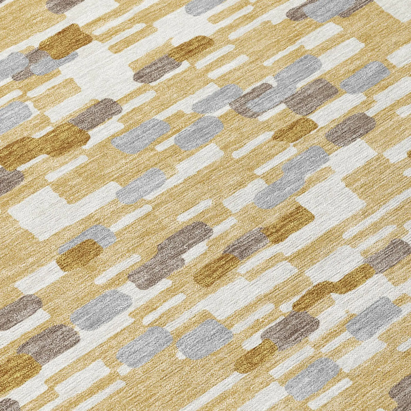 8' Gold And Beige Round Geometric Washable Indoor Outdoor Area Rug Homeroots Outdoor