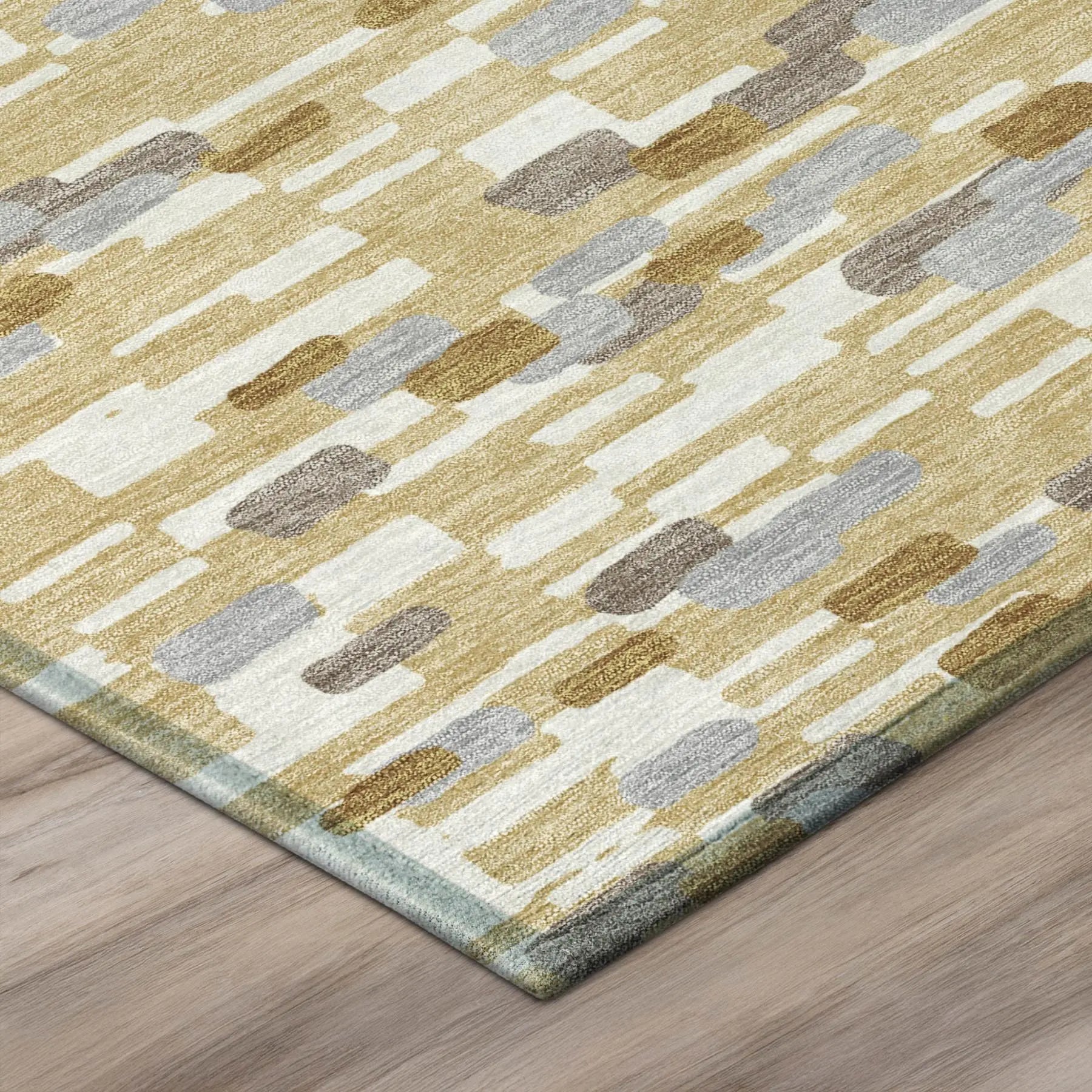 8' Gold And Beige Round Geometric Washable Indoor Outdoor Area Rug Homeroots Outdoor