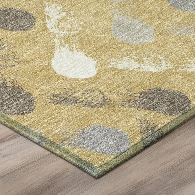 8' Gold And Beige Round Geometric Washable Indoor Outdoor Area Rug Homeroots Outdoor
