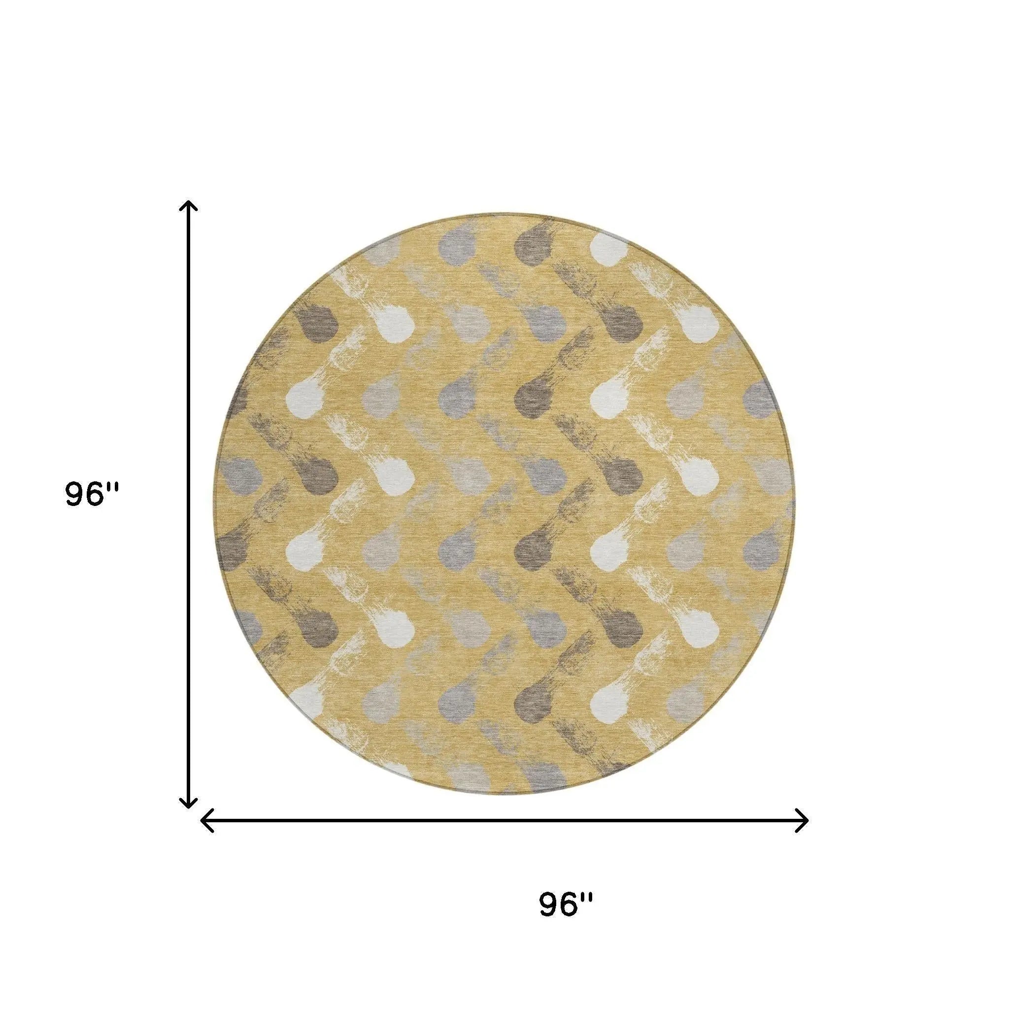 8' Gold And Beige Round Geometric Washable Indoor Outdoor Area Rug Homeroots Outdoor
