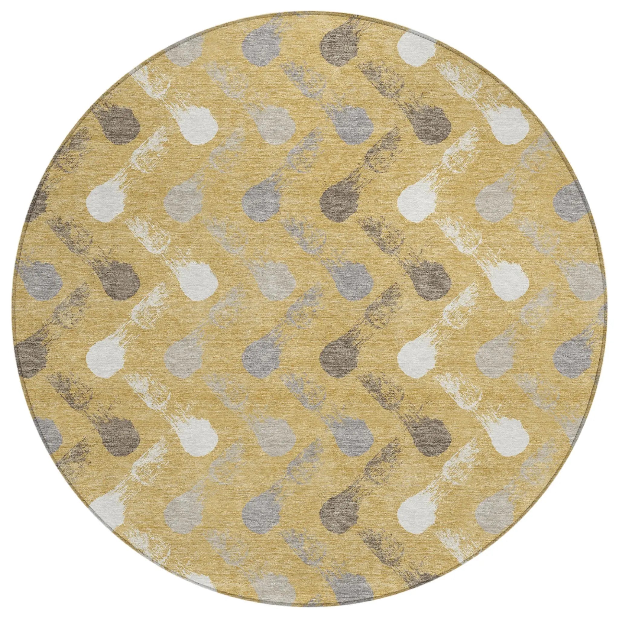 8' Gold And Beige Round Geometric Washable Indoor Outdoor Area Rug Homeroots Outdoor