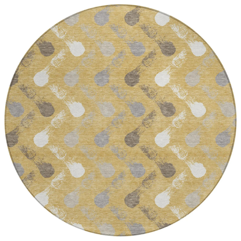8' Gold And Beige Round Geometric Washable Indoor Outdoor Area Rug Homeroots Outdoor