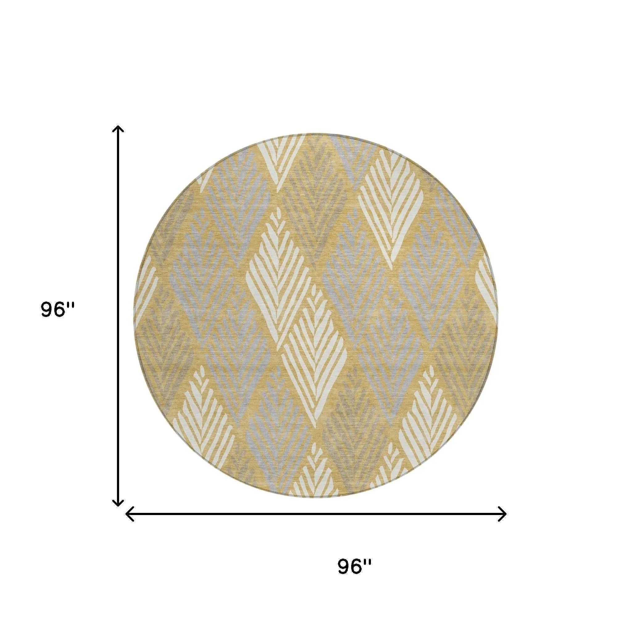 8' Gold And Beige Round Geometric Washable Indoor Outdoor Area Rug Homeroots Outdoor