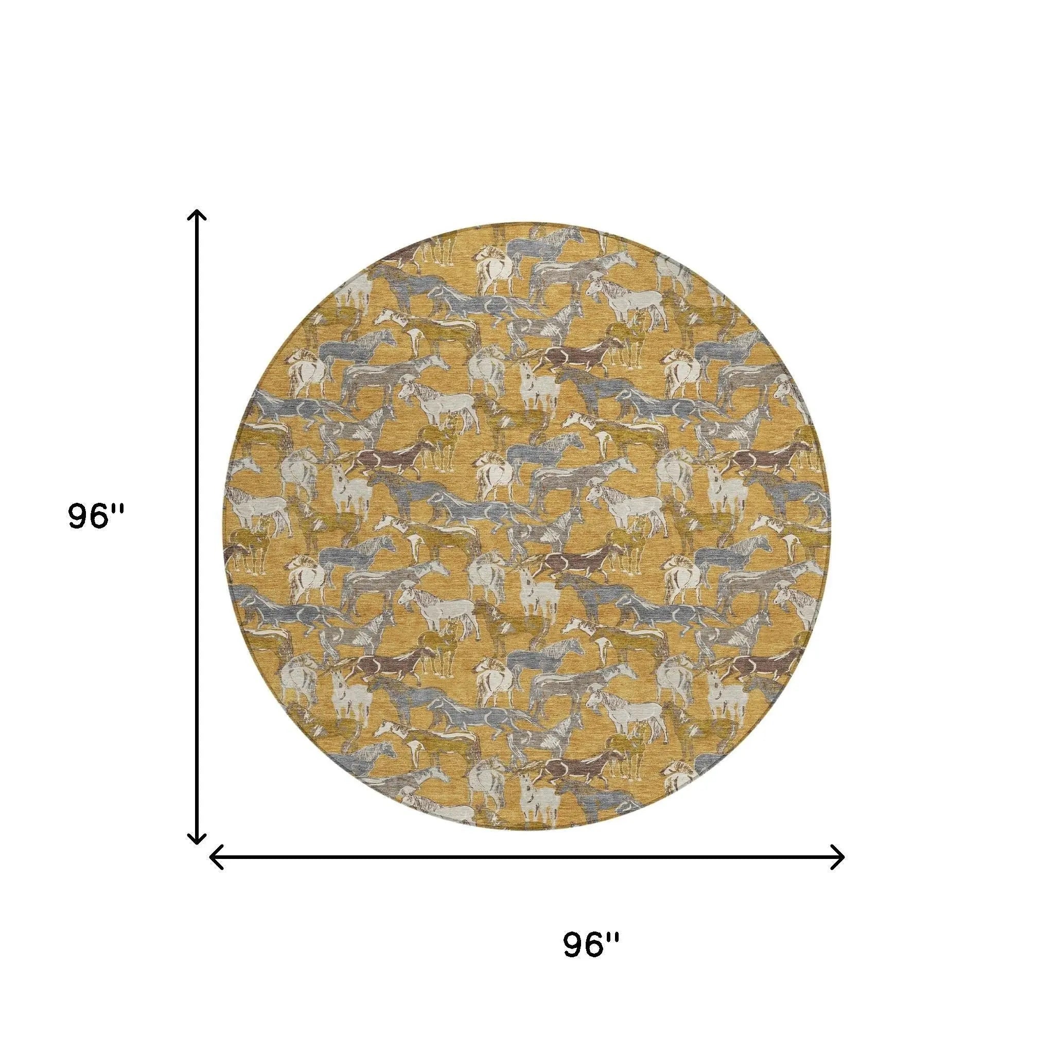 8' Gold And Beige Round Horse Washable Indoor Outdoor Area Rug Homeroots Outdoor