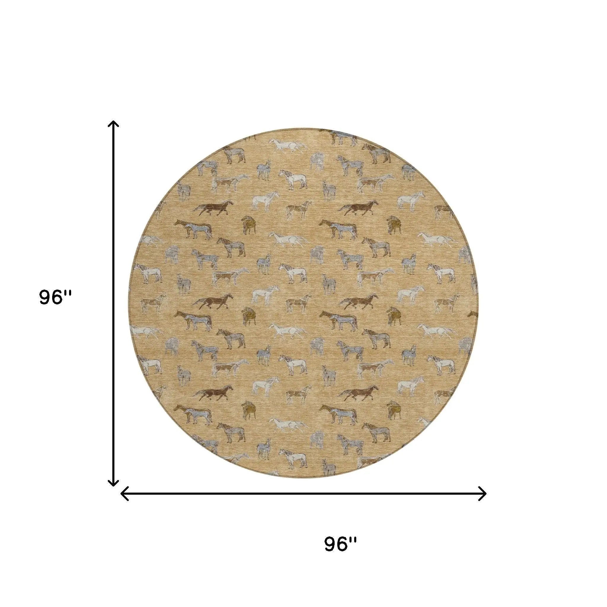 8' Gold And Beige Round Horse Washable Indoor Outdoor Area Rug Homeroots Outdoor