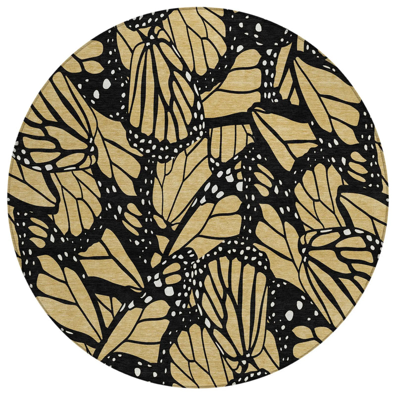 8' Gold And Black Round Animal Print Washable Indoor Outdoor Area Rug Homeroots Outdoor