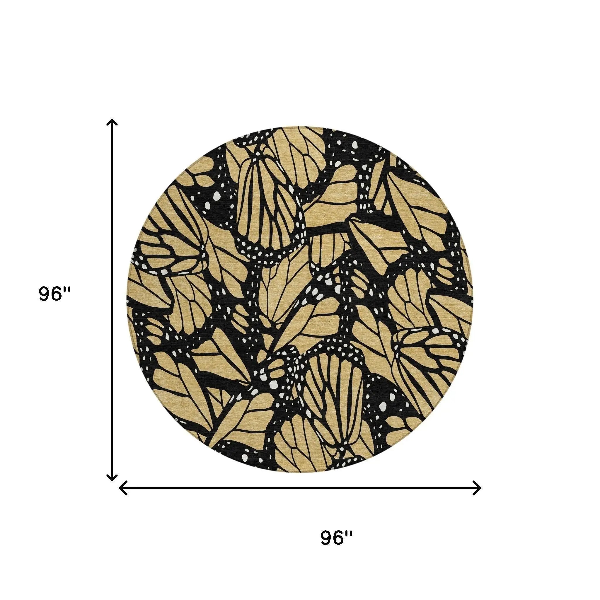 8' Gold And Black Round Animal Print Washable Indoor Outdoor Area Rug Homeroots Outdoor