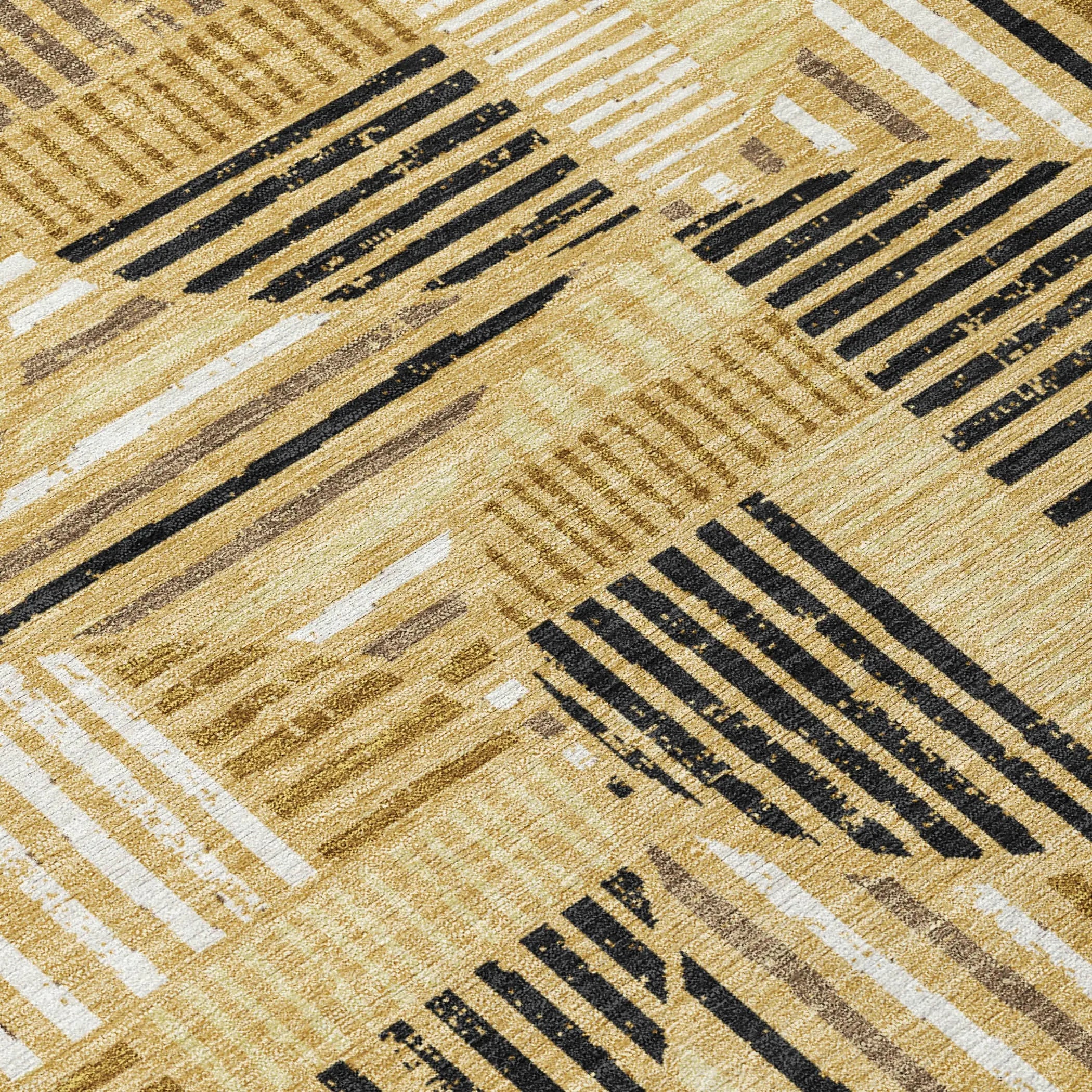 8' Gold And Blue Round Geometric Washable Indoor Outdoor Area Rug Homeroots Outdoor