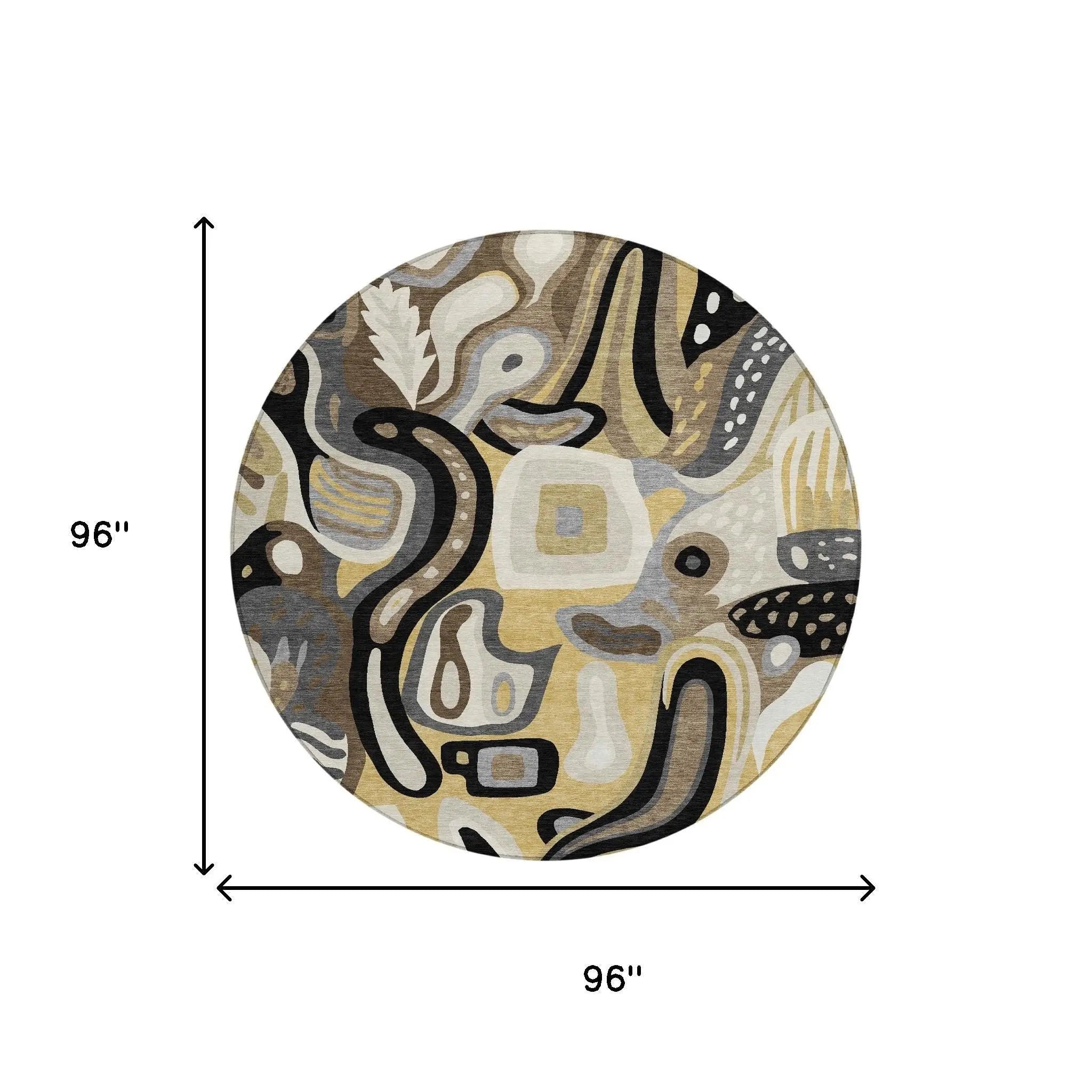 8' Gold And Brown Round Abstract Washable Indoor Outdoor Area Rug Homeroots Outdoor