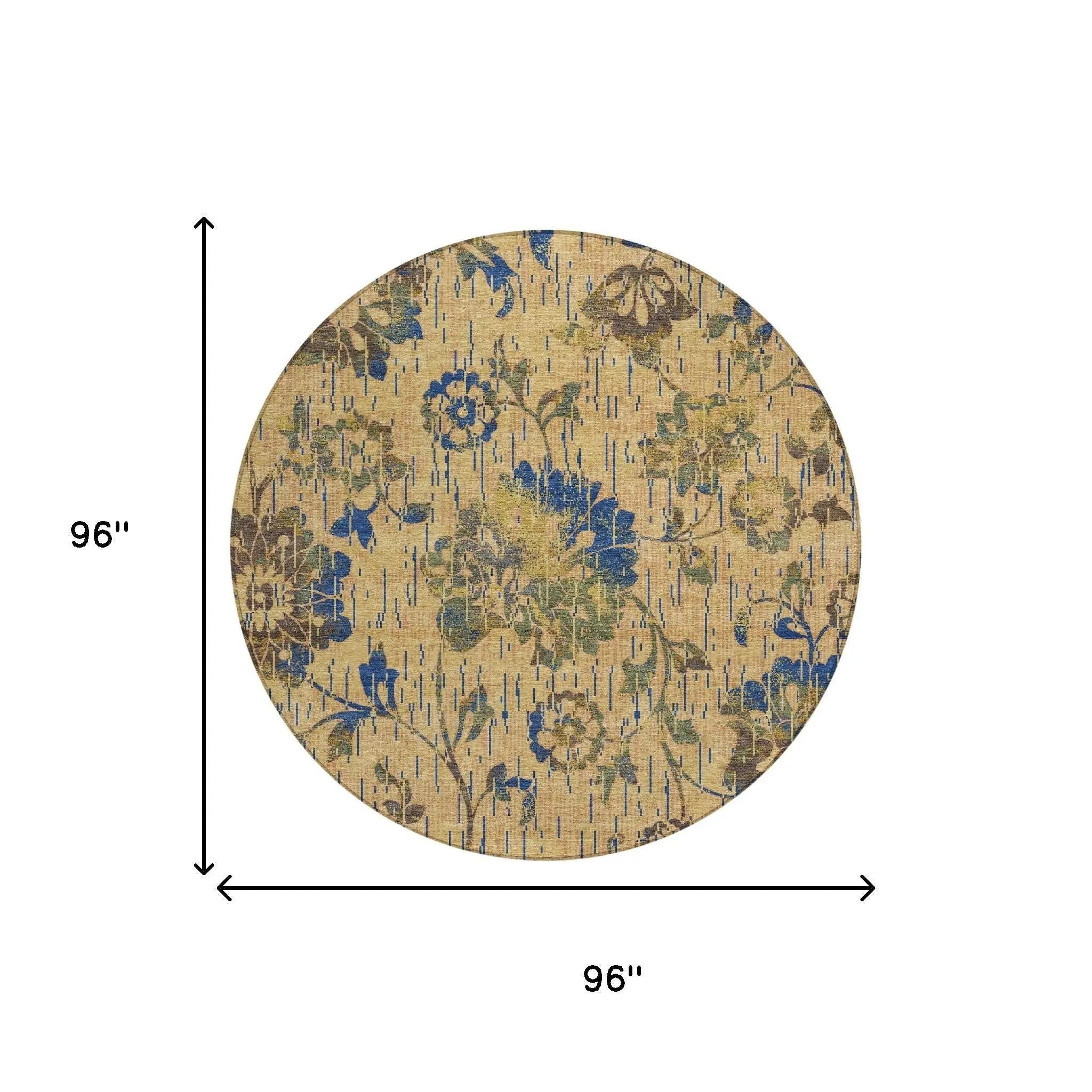 8' Gold And Brown Round Floral Washable Indoor Outdoor Area Rug Homeroots Outdoor