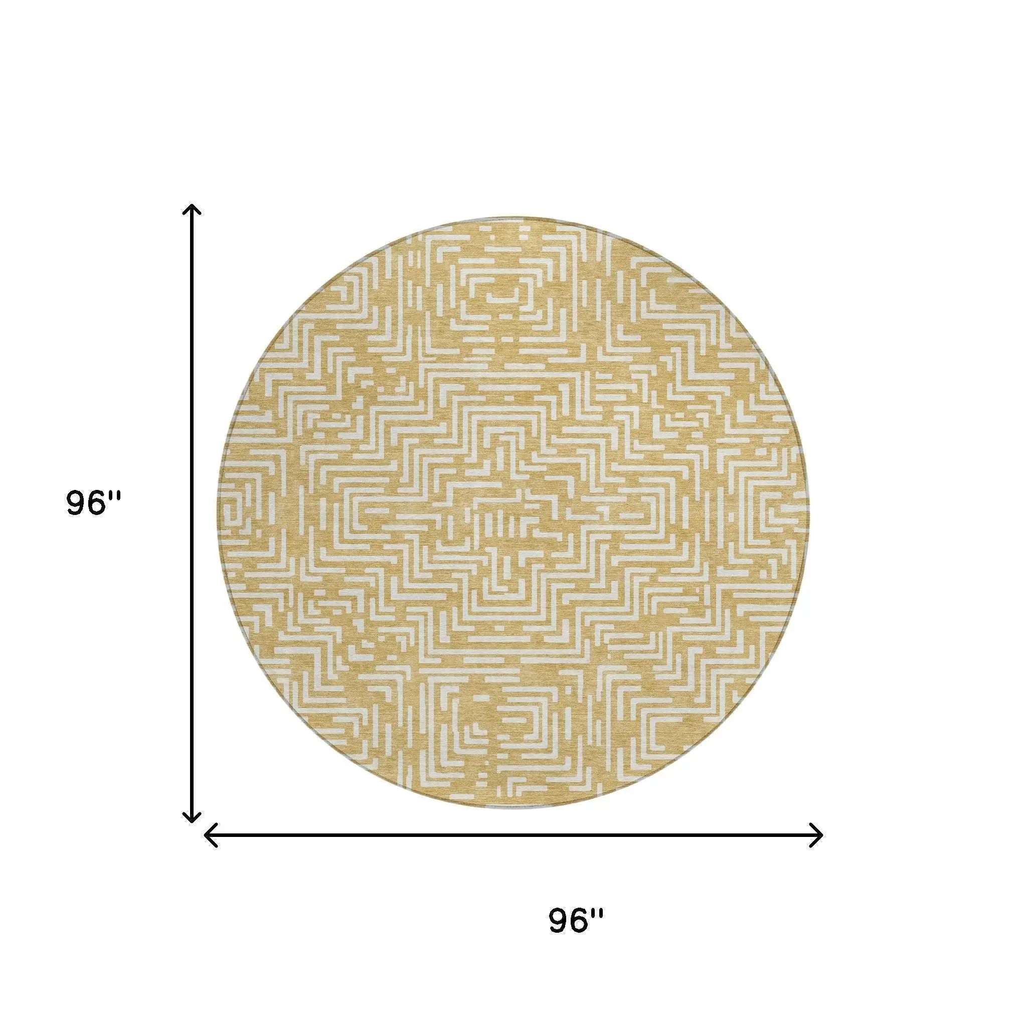 8' Gold And Brown Round Geometric Washable Indoor Outdoor Area Rug Homeroots Outdoor