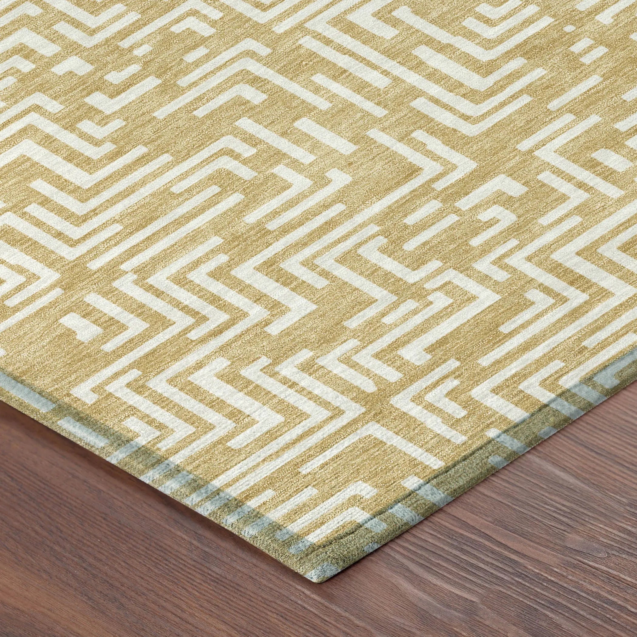 8' Gold And Brown Round Geometric Washable Indoor Outdoor Area Rug Homeroots Outdoor
