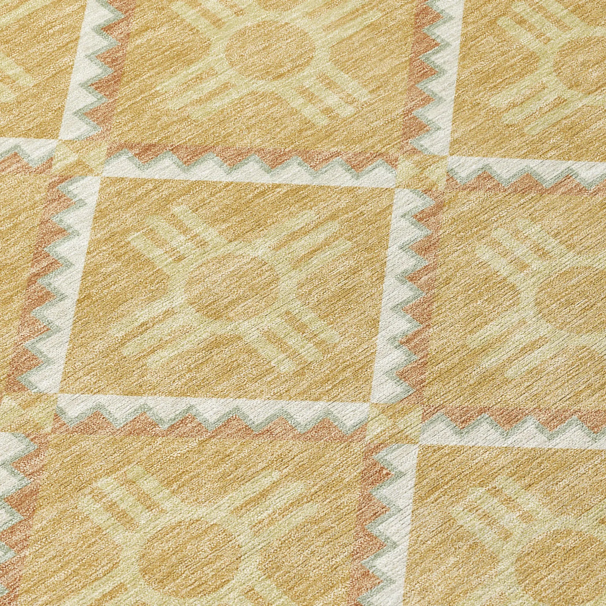 8' Gold And Brown Round Geometric Washable Indoor Outdoor Area Rug Homeroots Outdoor