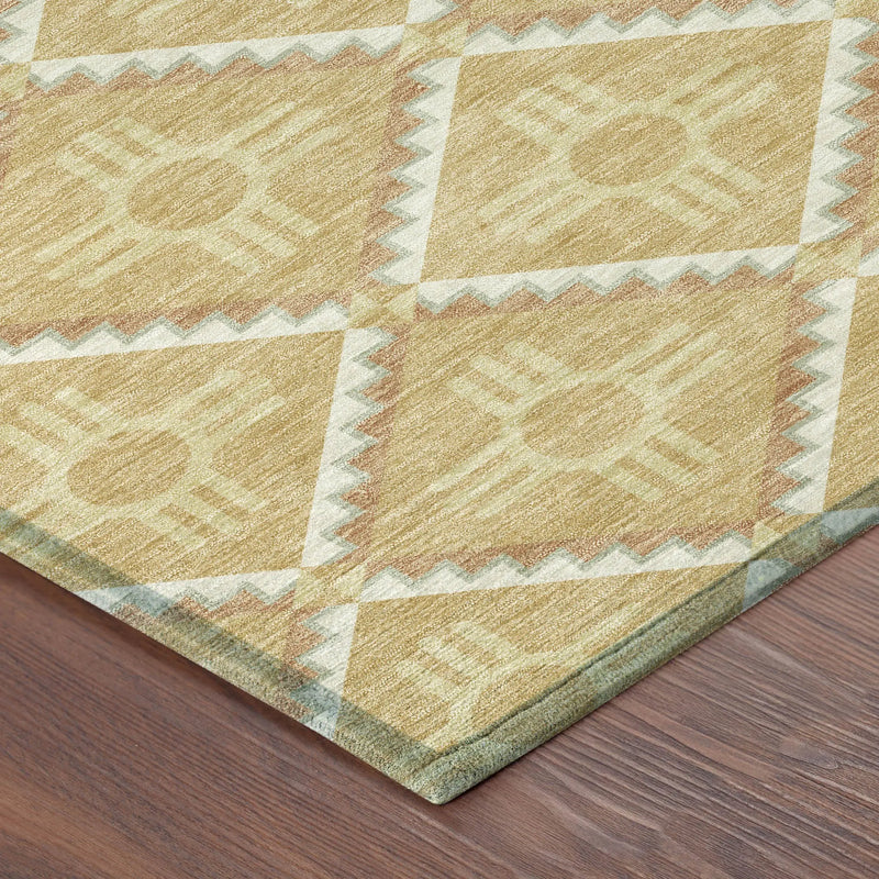 8' Gold And Brown Round Geometric Washable Indoor Outdoor Area Rug Homeroots Outdoor