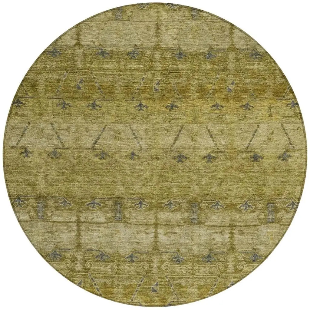 8' Gold And Brown Round Tribal Washable Indoor Outdoor Area Rug Homeroots Outdoor