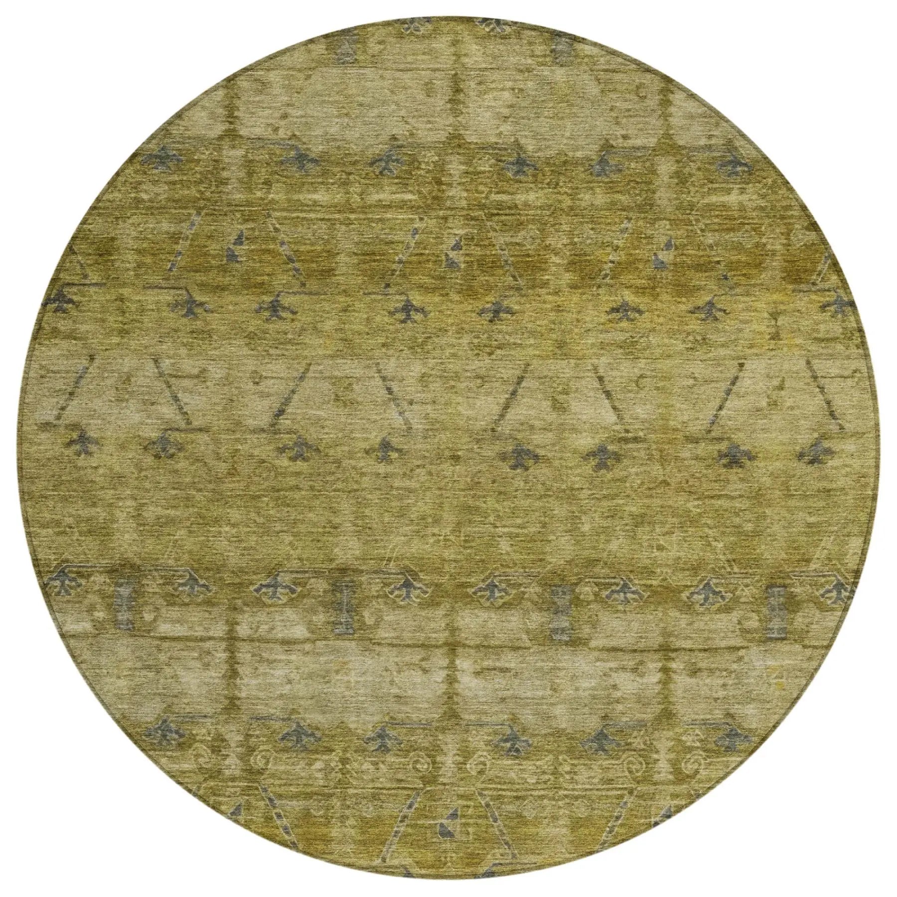 8' Gold And Brown Round Tribal Washable Indoor Outdoor Area Rug Homeroots Outdoor