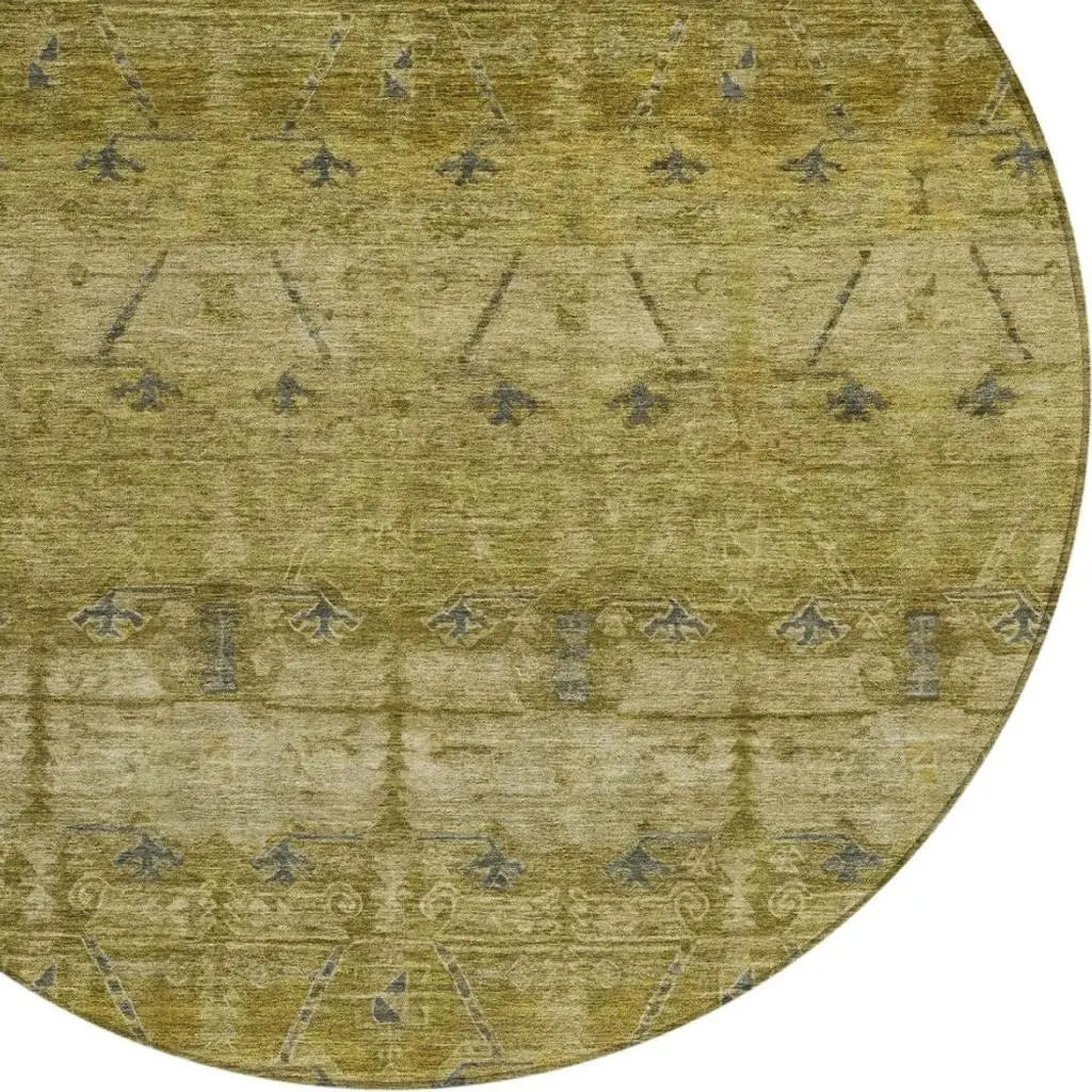 8' Gold And Brown Round Tribal Washable Indoor Outdoor Area Rug Homeroots Outdoor