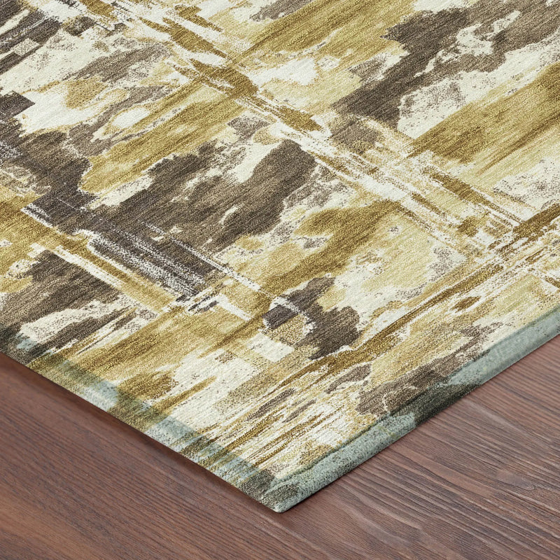 8' Gold And Coffee Round Abstract Washable Indoor Outdoor Area Rug Homeroots Outdoor
