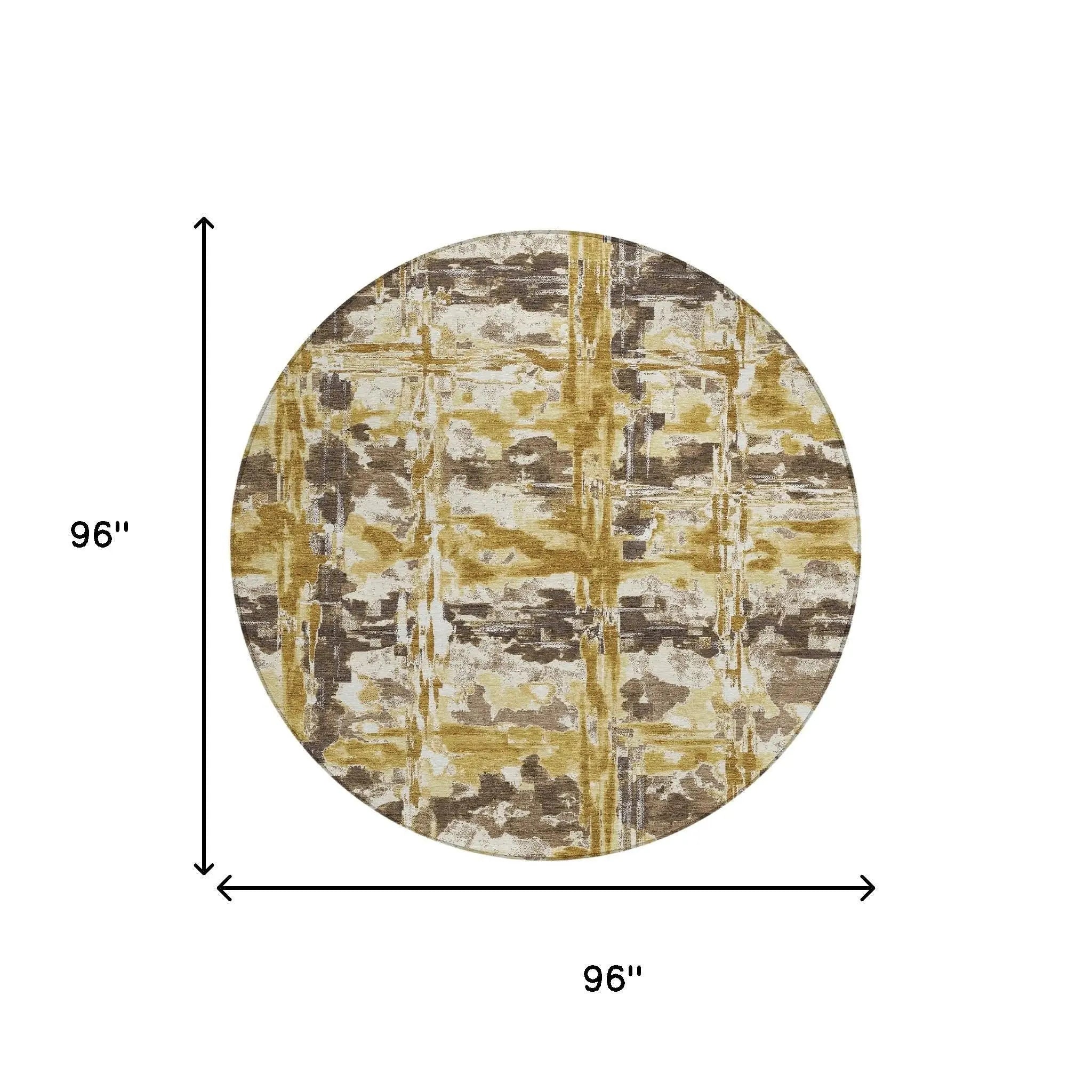 8' Gold And Coffee Round Abstract Washable Indoor Outdoor Area Rug Homeroots Outdoor