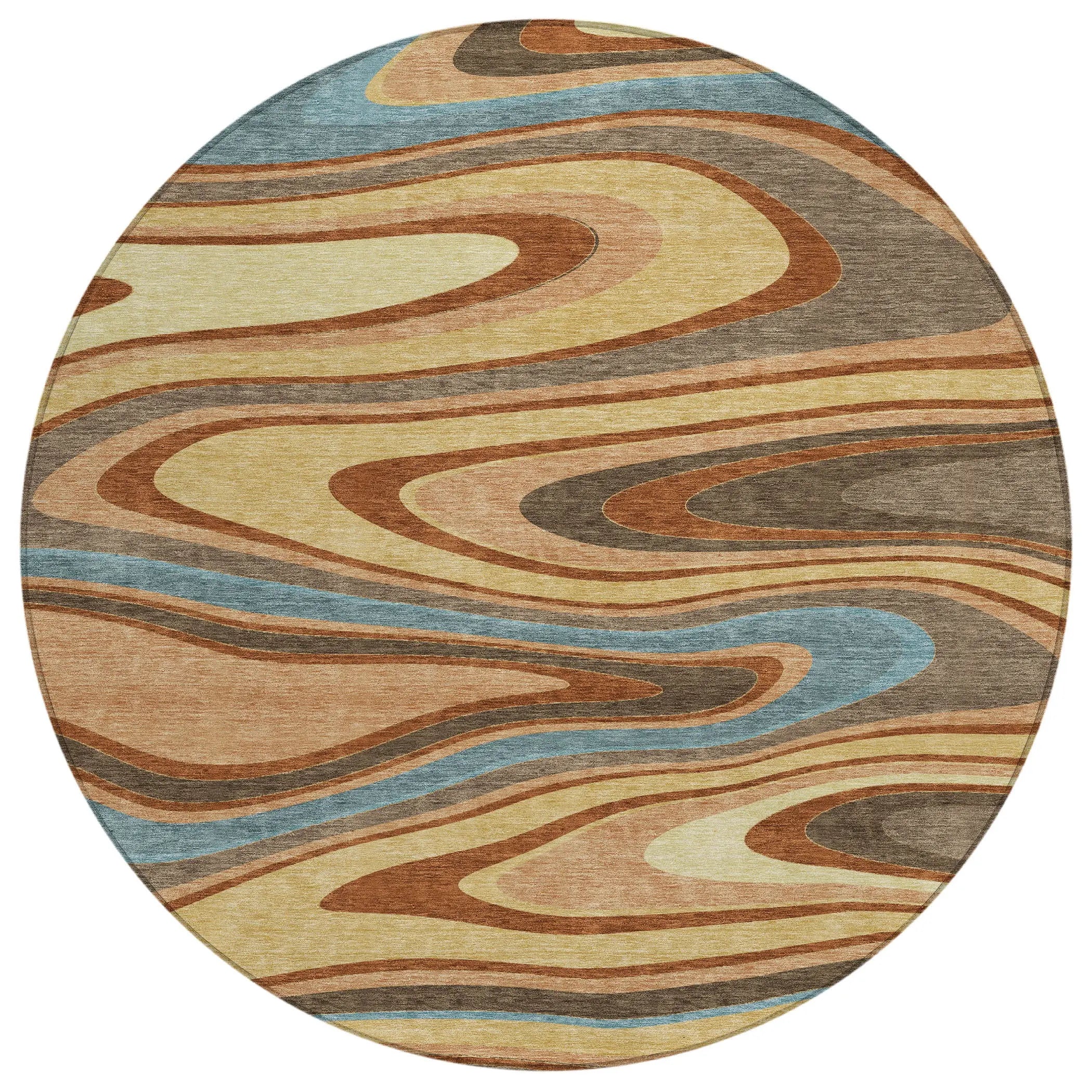 8' Gold And Copper Round Abstract Washable Indoor Outdoor Area Rug Homeroots Outdoor