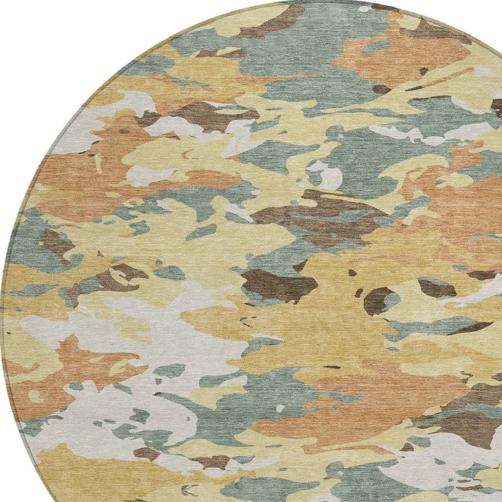 8' Gold And Copper Round Abstract Washable Indoor Outdoor Area Rug Homeroots Outdoor