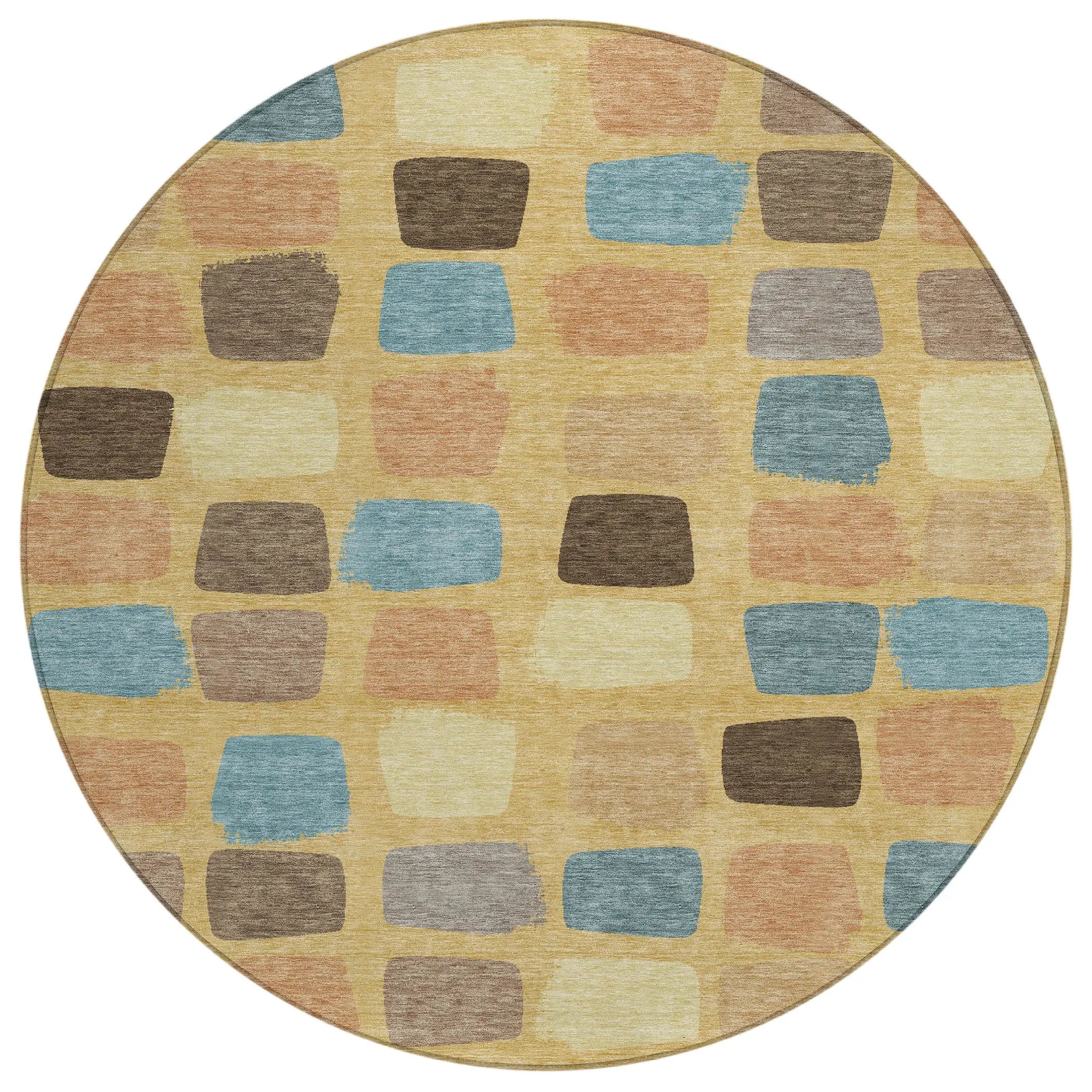 8' Gold And Copper Round Geometric Washable Indoor Outdoor Area Rug Homeroots Outdoor