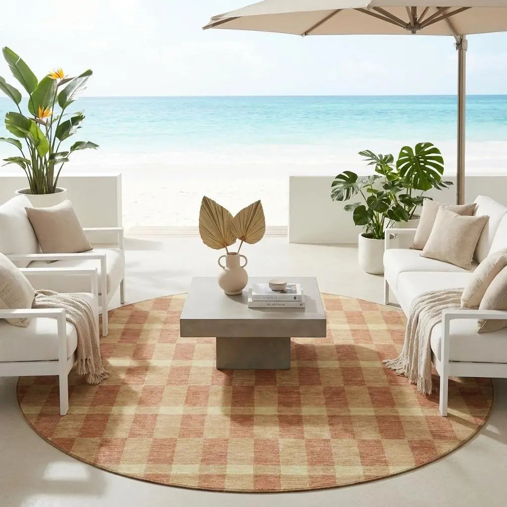 8' Gold And Copper Round Geometric Washable Indoor Outdoor Area Rug Homeroots Outdoor