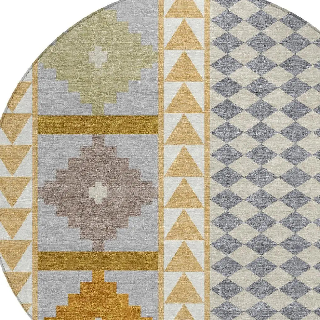 8' Gold And Copper Round Southwestern Washable Indoor Outdoor Area Rug Homeroots Outdoor
