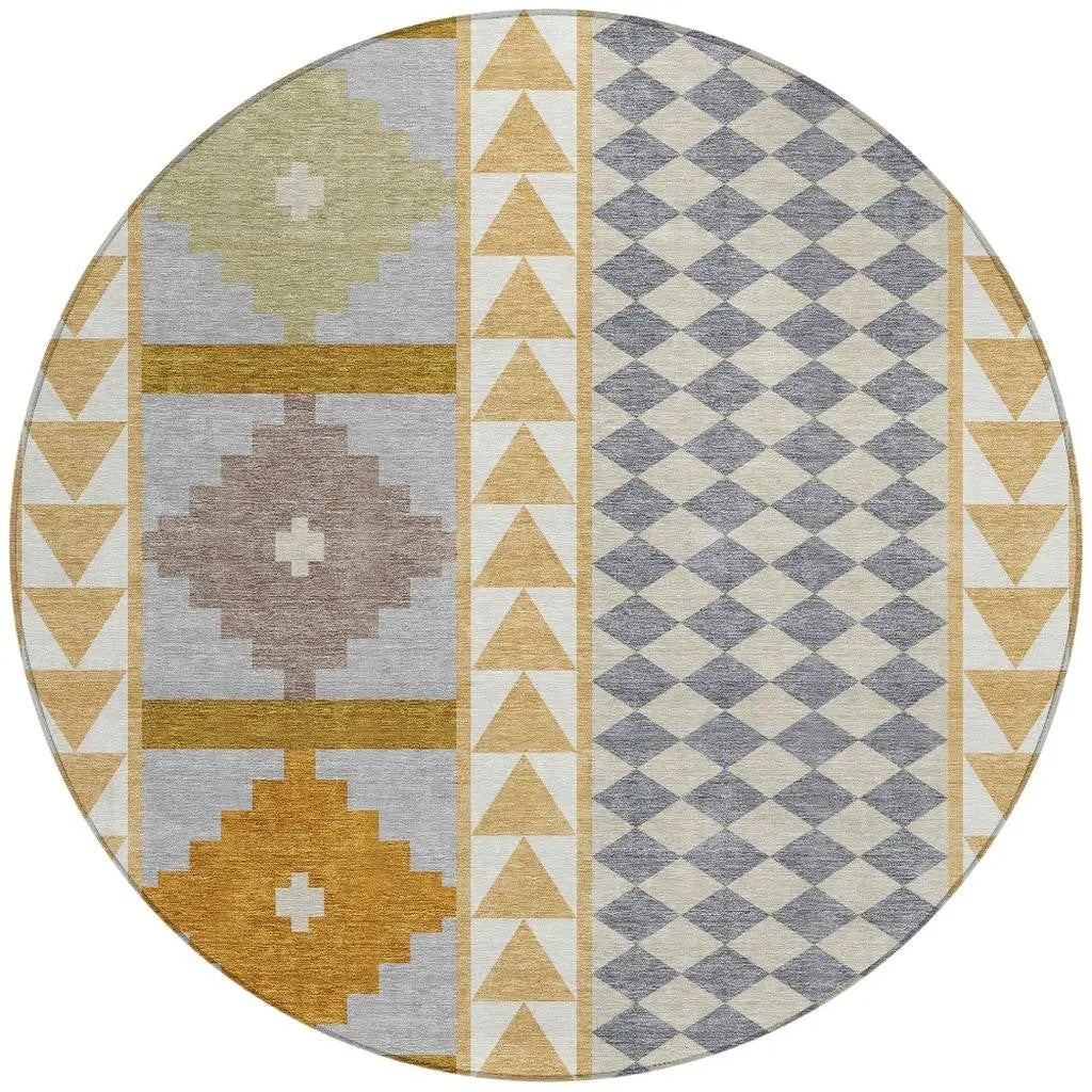 8' Gold And Copper Round Southwestern Washable Indoor Outdoor Area Rug Homeroots Outdoor
